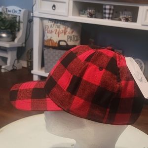 Time And Tru Women's Buffalo Check Adjustable Baseball Cap/Hat Black/Red NWT